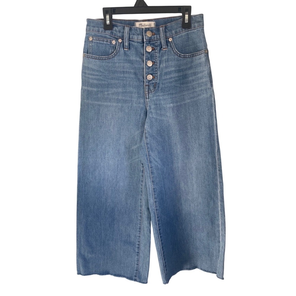 Madewell‎ Star Pocket Wide Leg Crop Jeans Blue Button Fly Raw Hem Size 25